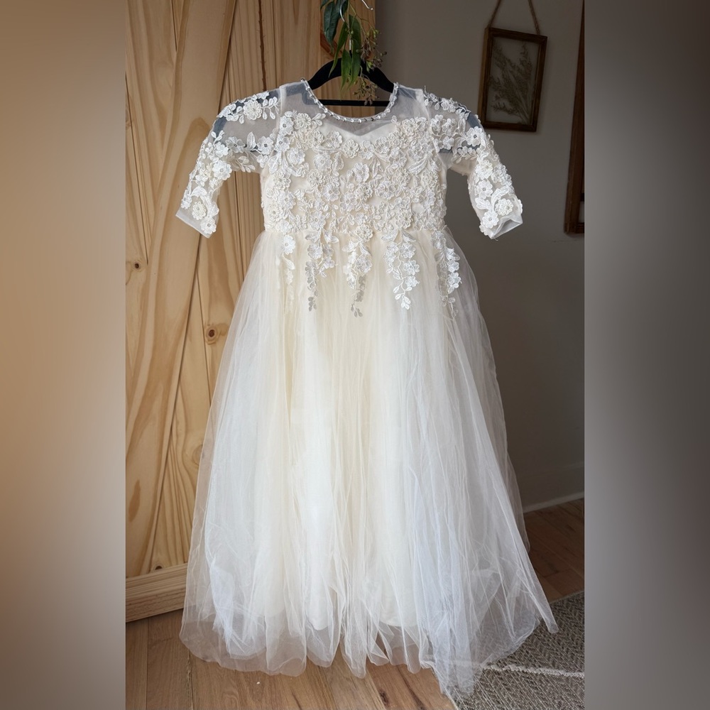 Elegant Cream Lace Kids Dress